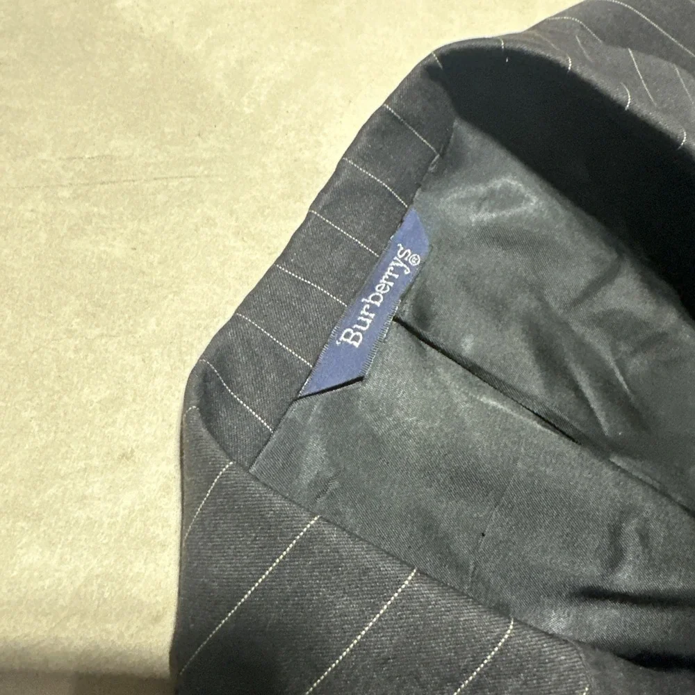 Vintage Burberrys Wool Sport Coat Suit Jacket Charcoal Black Pinstripe Approx XL